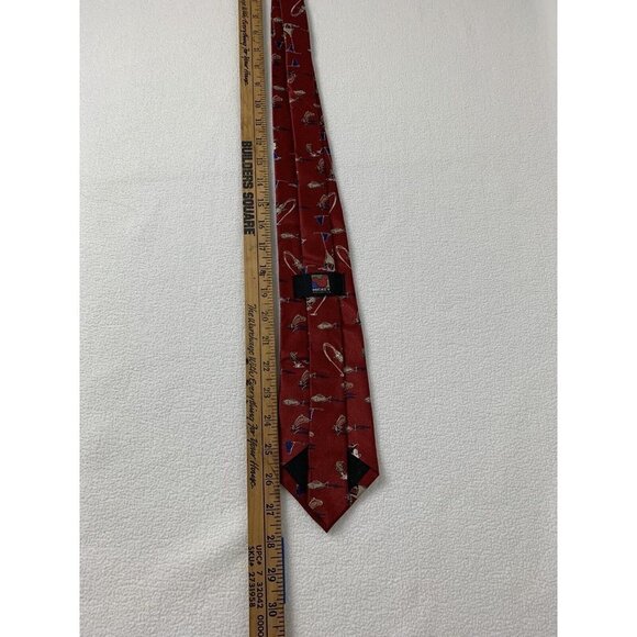 Mickey Unlimited Disney Men's Tie Mickey Goofy Fishing Red Novelty Vintage - Picture 3 of 5